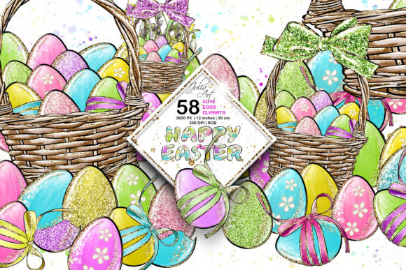 Download Cute Eggs Happy Easter Cliparts Set - Art Collection