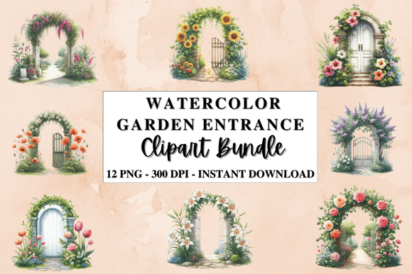 Download Watercolor Garden Gates Clipart Bundle - Art Collection