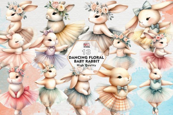 Download Dancing Floral Baby Rabbit Clipart PNG - Art Collection