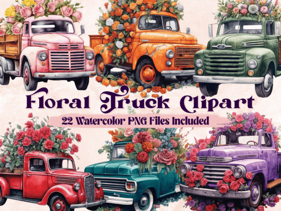 Download Watercolor Floral Vintage Truck Clipart - Art Collection
