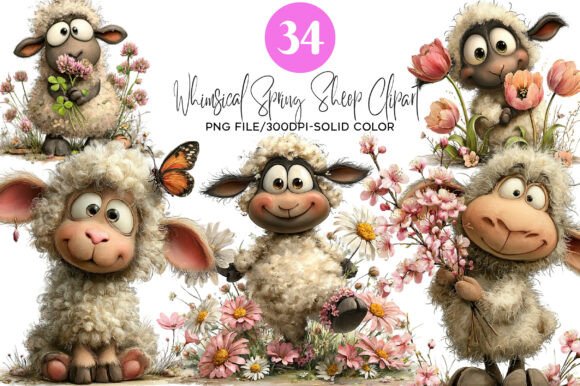 Download Whimsical Spring Sheep Clipart - Art Collection