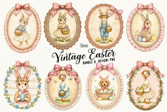 Download Vintage Easter Bunny Clipart Png Bundle - Art Collection