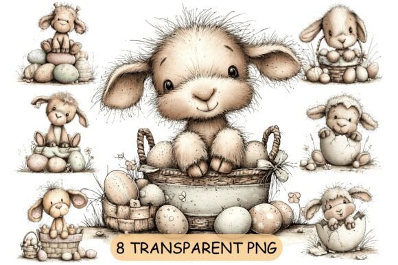 Download Whimsical Easter Lamb PNG Clipart Bundle - Art Collection