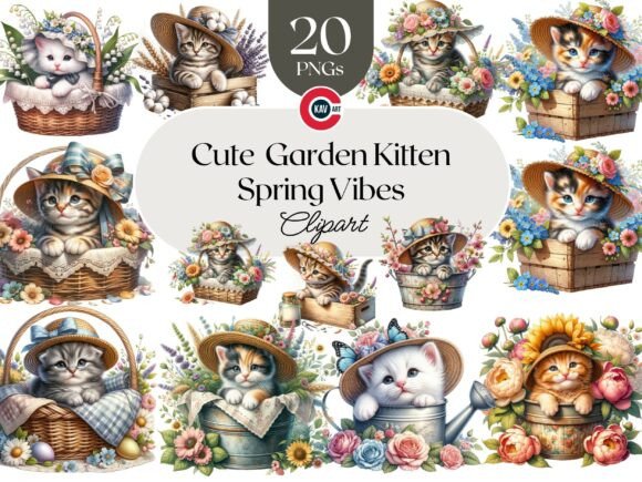 Download Cute Spring Kitten with Flowers Clipart - Art Collection