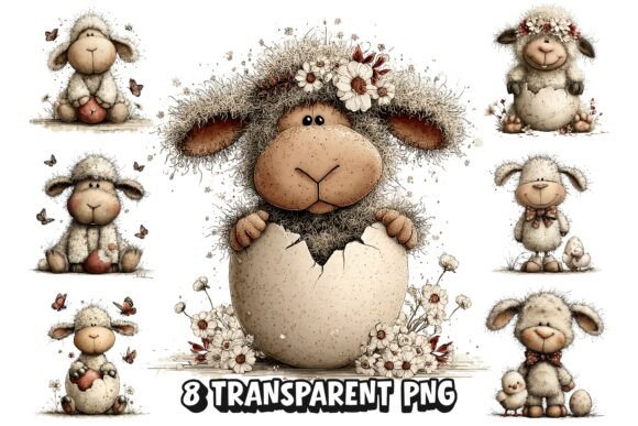 Download 8 Cute Whimsical Easter Lamb PNG Clipart - Art Collection