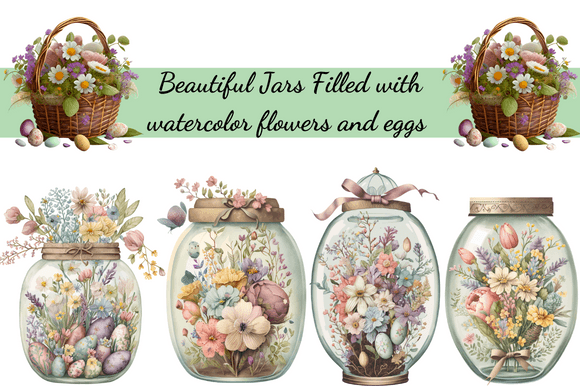 Download Vintage Easter Jar Watercolor Cliparts - Art Collection
