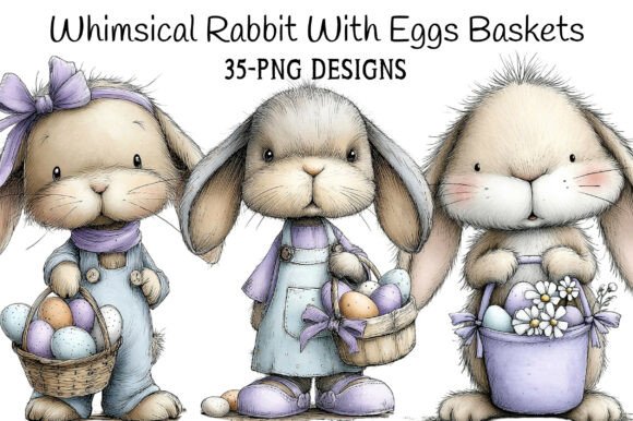 Download Whimsical Rabbit Clipart with Eggs Baske - Art Collection