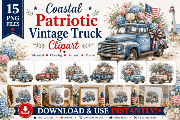 Download Coastal Patriotic Vintage Truck Clipart - Art Collection