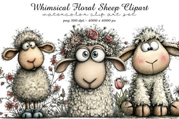 Download Whimsical Floral Sheep Clipart - Art Collection