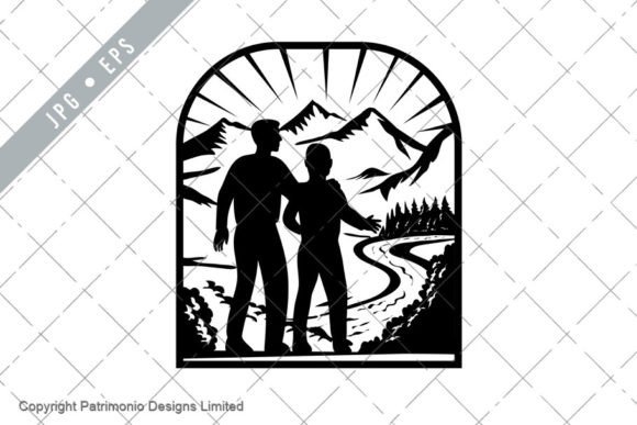 Download Father and Son to Start Journey Woodcut - Art Collection