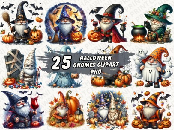 Download Watercolor Halloween Gnomes Clipart Set - Art Collection