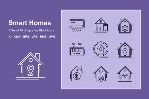 Download Smart Homes Line Black Icon Set - Art Collection
