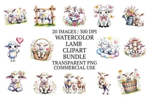 Download Whimsical Watercolor Lamb Clipart 20 PNG - Art Collection